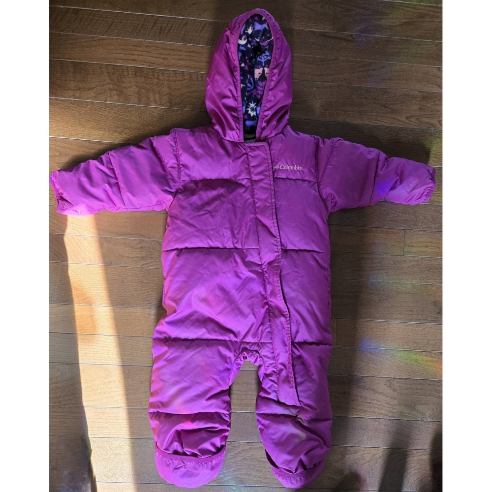 Colombia Down Baby Bunting 18-24 Mo Fleece Lined Hooded Snow Suit Pink Down Fill